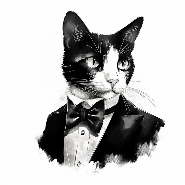 Photo a black and white photo of a cat wearing a tuxedo.