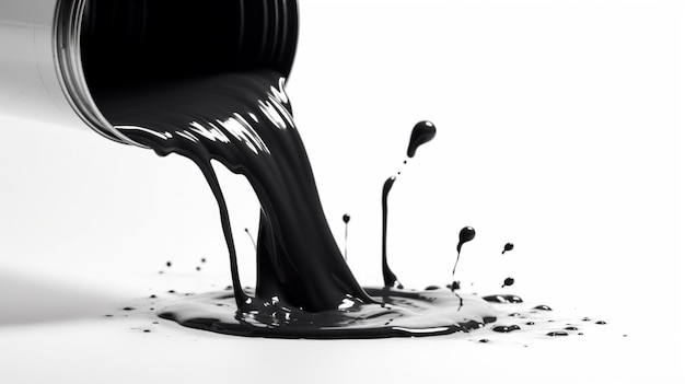 Foto una foto in bianco e nero di una spruzzata di cioccolato da cui fuoriesce una spruzzata di liquido.