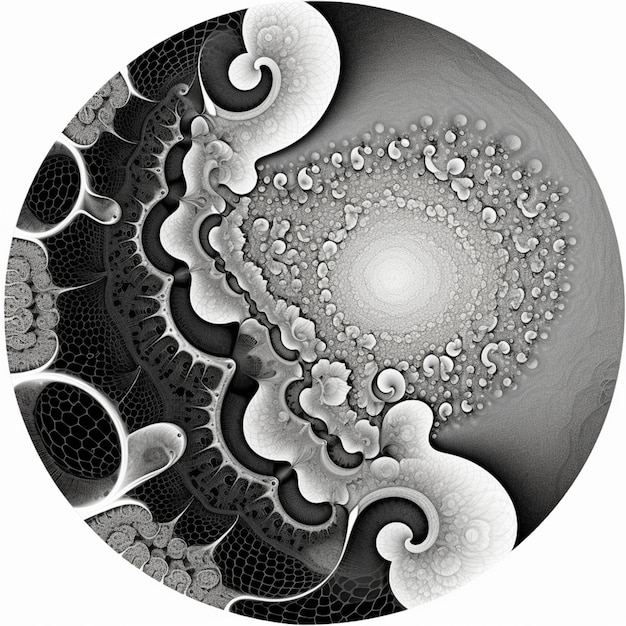 A black and white photo of a circular design with a spiral design generative ai