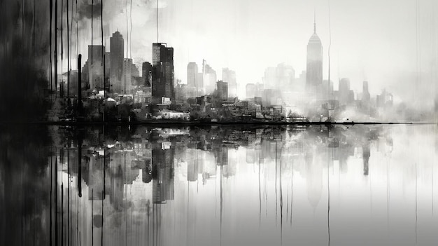a black and white photo of a city skyline with the skyline in the background.