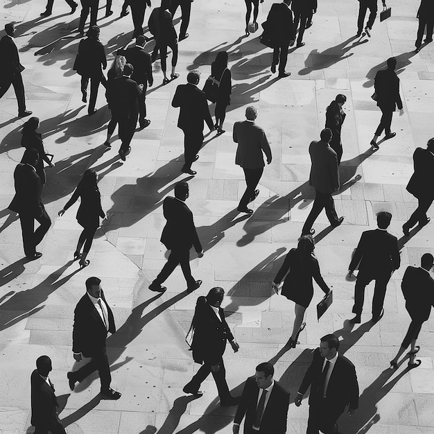 歩道を歩く人々の群衆の黒と白の写真