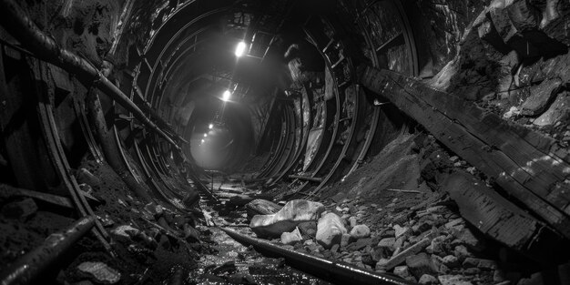 Черно-белая фотография темного туннеля, подходящая для различных дизайнерских проектов