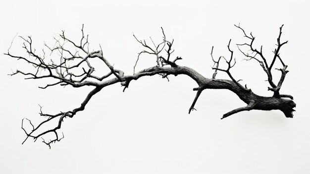 A black and white photo of a dead tree branch