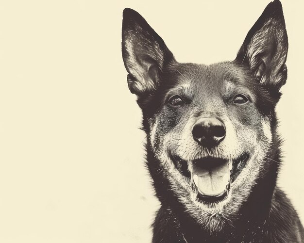 Photo a black and white photo of a dog smiling