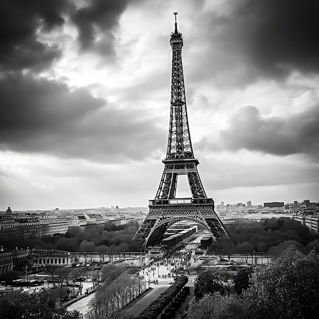 A black and white photo of the eiffel tower in paris.