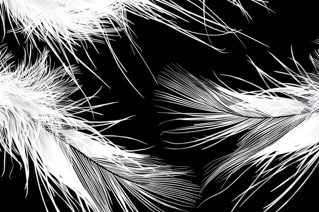 a black and white photo of feathers with a black background