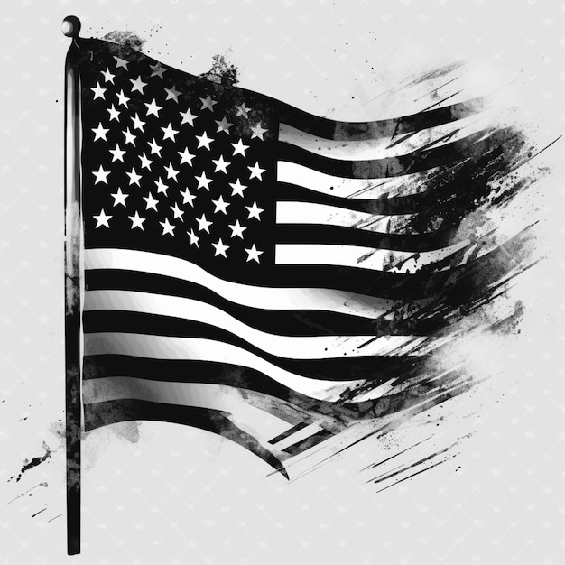 черно-белая фотография флага с звездами на нем генеративный ai
