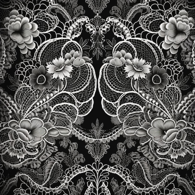 a black and white photo of a floral design on a black background generativ ai
