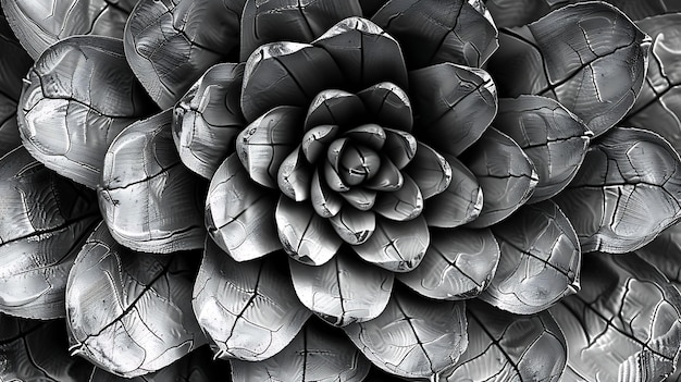 a black and white photo of a flower with a silver background