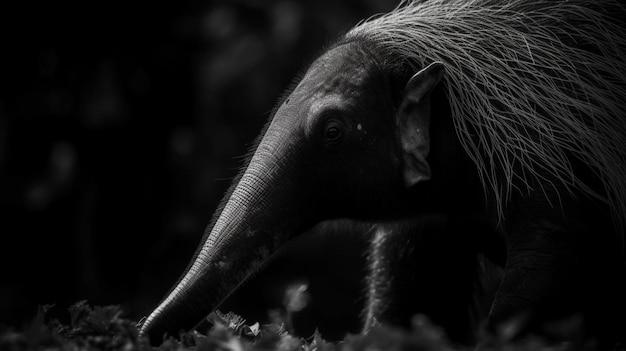 Photo a black and white photo of a giant anteater.