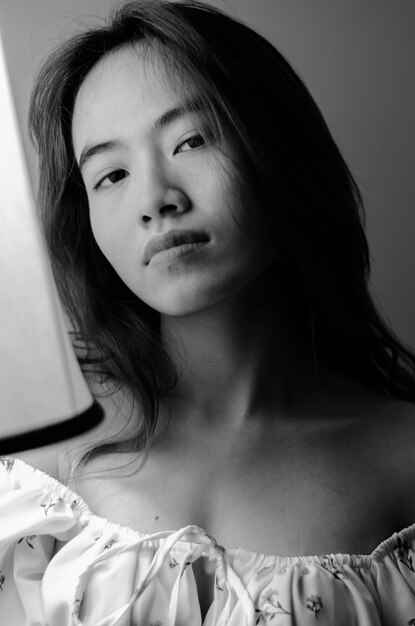 black and white photo of girl