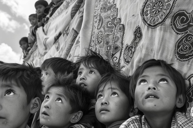 Foto una foto in bianco e nero di un gruppo di bambini