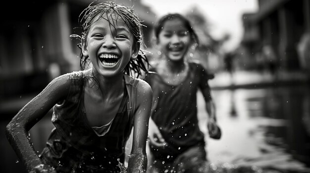 행복한 사람들의 흑백 사진