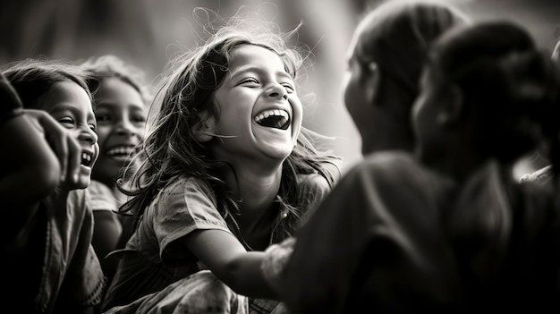 Black and White photo of happy people