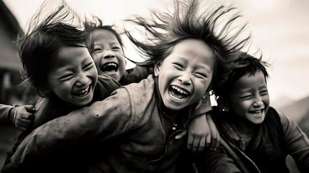 Black and White photo of happy people