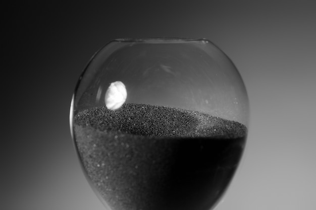 Black and white photo of hourglass close up