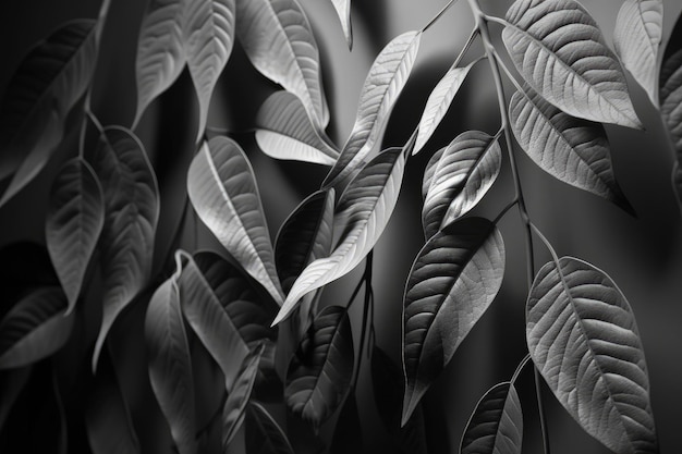 Черно-белое фото листьев на дереве с помощью генеративного AI