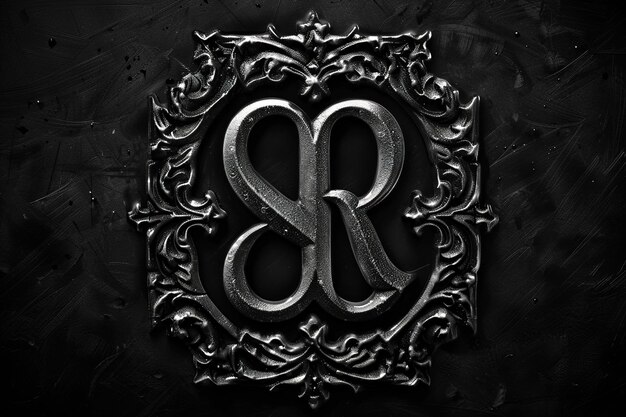 Photo a black and white photo of a letter r and a design