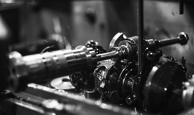 Photo a black and white photo of a machine with a machine and a machine with the engine being made by a company