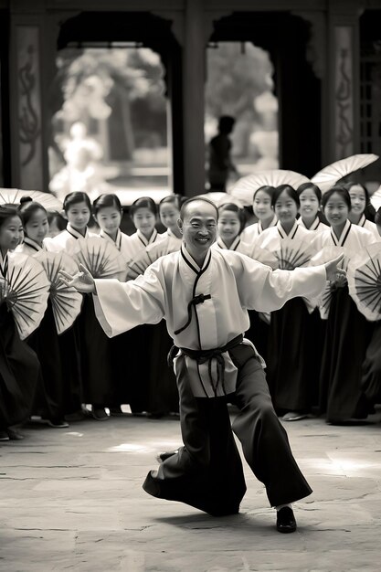 черно-белая фотография человека в кимоно со словами "хиджа" на передней стороне