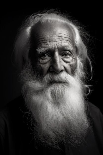 A black and white photo of a man with a long beard Generative AI image