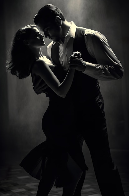 A black and white photo of a man and a woman dancing generative ai image