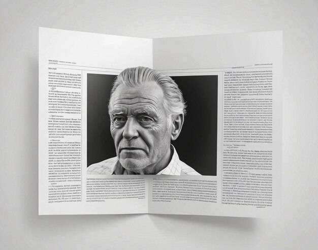 Photo a black and white photo of a mans face in a magazine