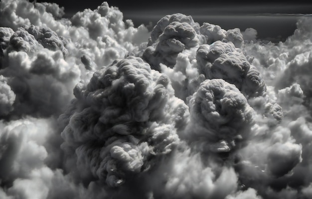 Black and white photo of many large clouds