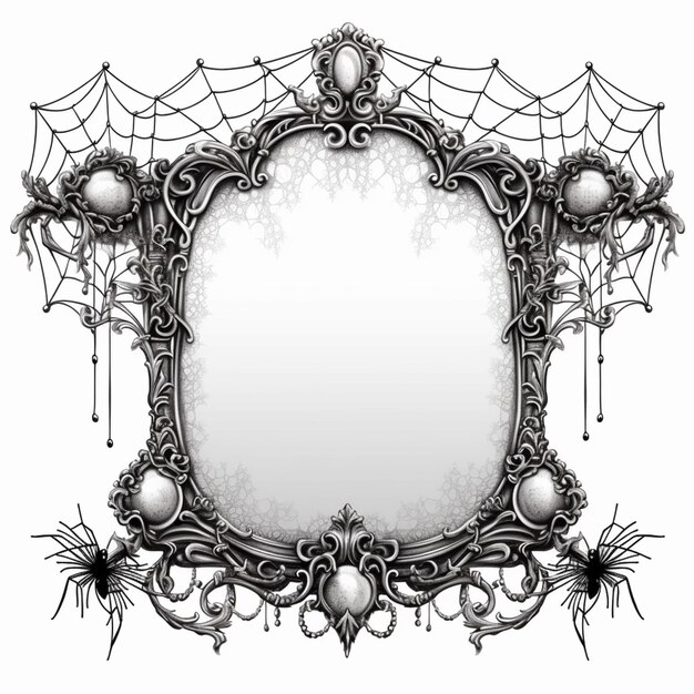 Photo a black and white photo of a mirror with spider webs generative ai