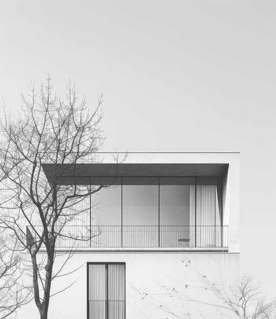 Photo black and white photo of a modern house with a tree in front of it