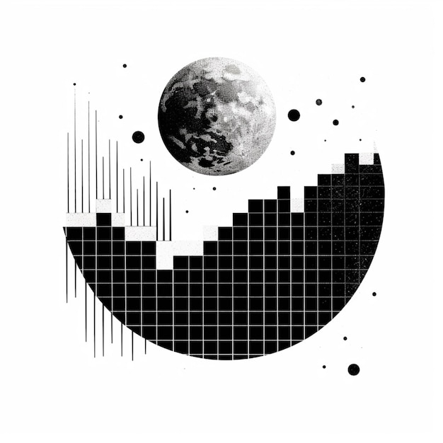 Foto una foto in bianco e nero di una luna con un motivo a griglia generativo ai