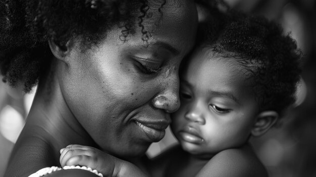 Foto una foto in bianco e nero di una madre e suo figlio