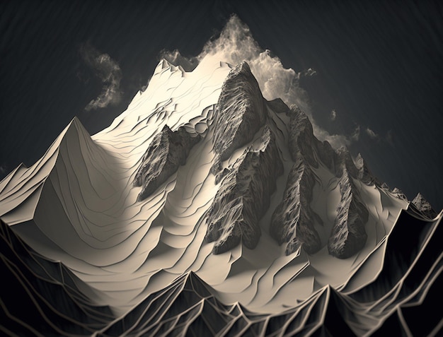 Black and white photo of a mountain generative ai