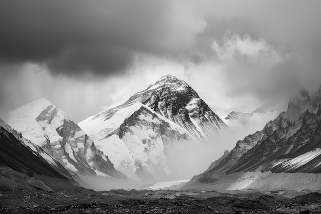 山脈の黒と白の写真