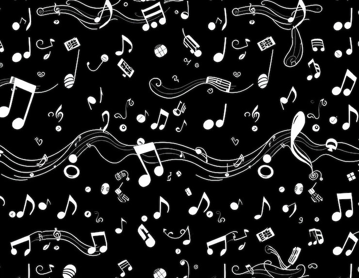 Photo a black and white photo of music notes and a black background with a white background