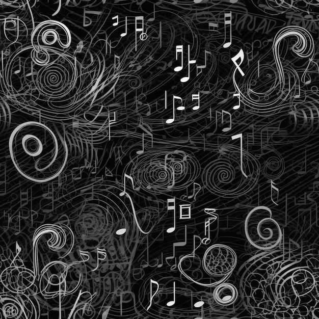 a black and white photo of musical notes and trets generative ai