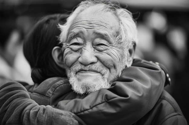 A black and white photo of an old man