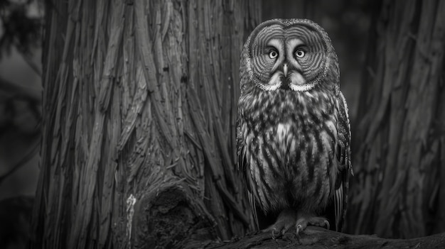 Photo black and white photo of owl in wilderness