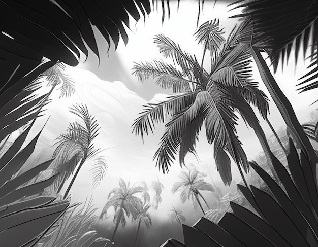 Черно-белое фото пальм генеративный ай