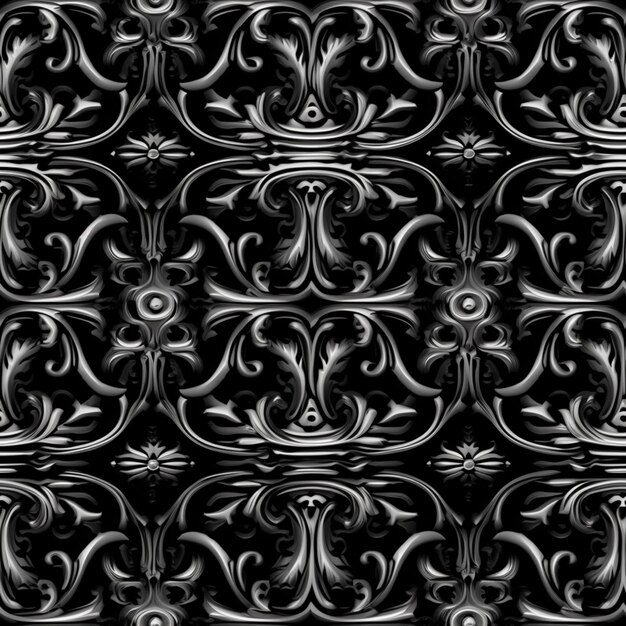 Photo a black and white photo of a pattern of ornate designs generative ai