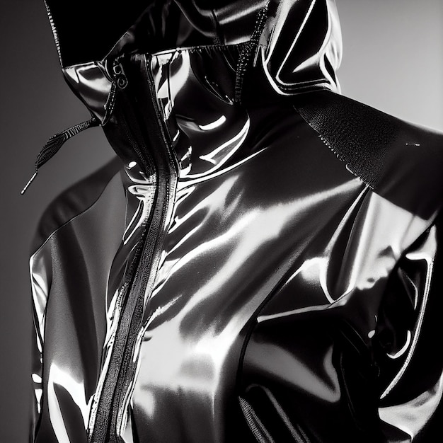 Black and white photo of a person in a shiny jacket generative ai