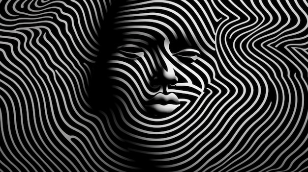 A black and white photo of a persons face with a distorted pattern generative ai