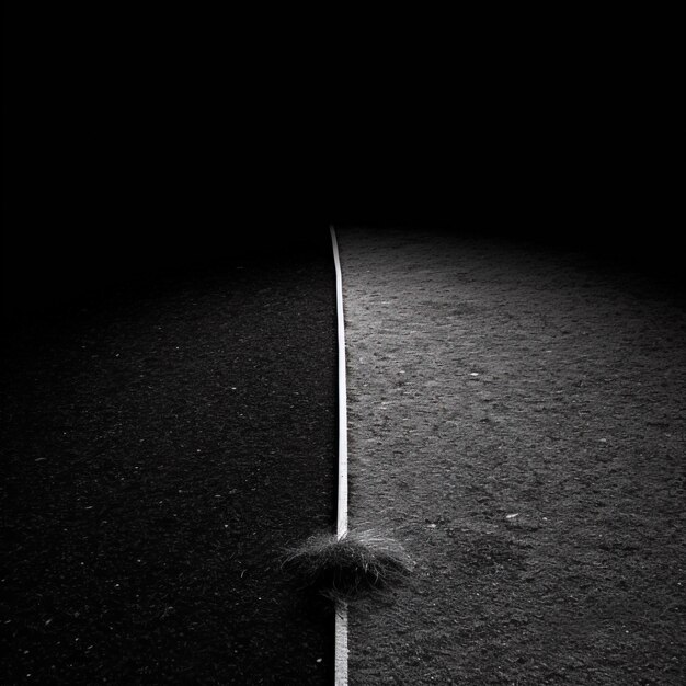 a black and white photo of a road with a moustache on it.