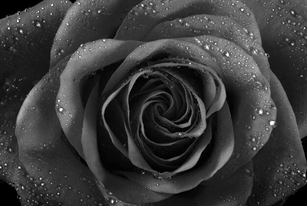 Photo a black and white photo of a rose with water drops.