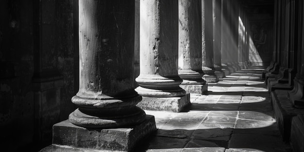 Foto una foto in bianco e nero di una fila di colonne adatta a progetti di progettazione architettonica