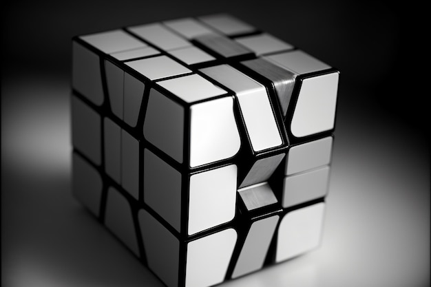 A Black And White Photo Of A Rubik Cube