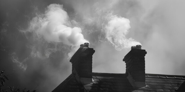 Photo a black and white photo of smoke coming out of chimneys suitable for environmental and industrial concepts