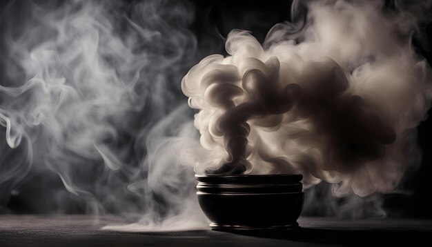 a black and white photo of smoke from a pot with smoke coming out of it