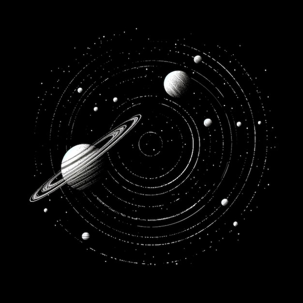 Photo a black and white photo of a space scene with planets generative ai