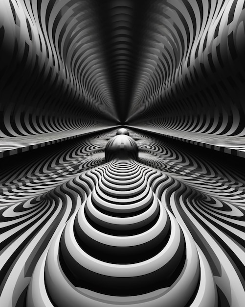 a black and white photo of a sphere in a tunnel generative ai